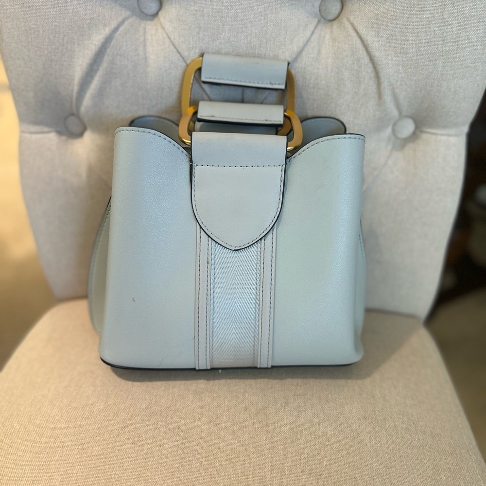 La Terre Elegant Light Pale Blue Handbag Purse Sachel gold- tone hardware